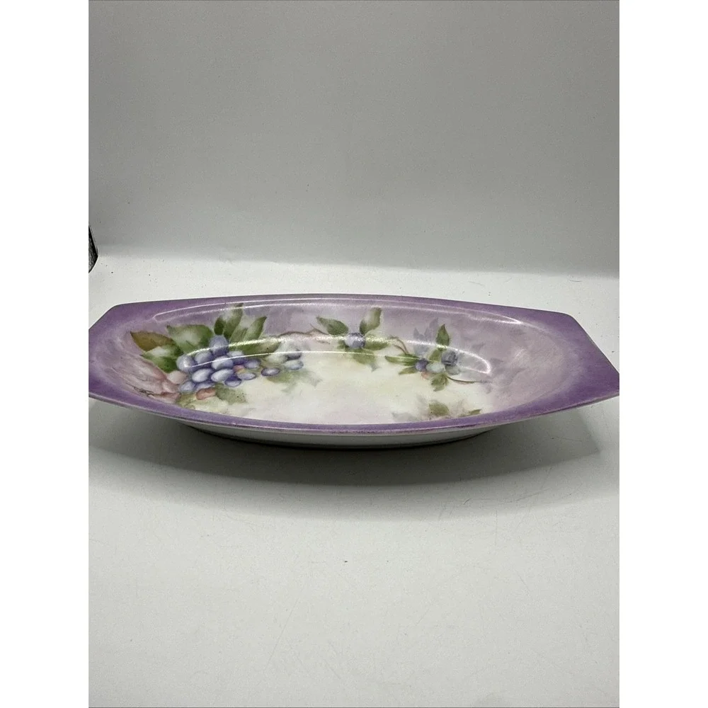 Antique Hand Painted Violet Porcelain Trinket Tray Dish Dresser Tray 9
